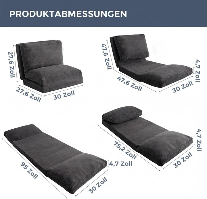 MAXYOYO Faltbarer Samt-Pouf mit Schaumstoffpolsterung, extra dick, 4 Schichten, Bodenmatratze/Sofa f