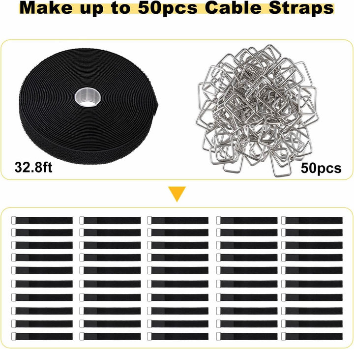 YMCRLUX 10m Klettband mit 50 Metallschnalle, Frei Zuschneidbar Klettverschluss Band - 2.5cm Breit, W