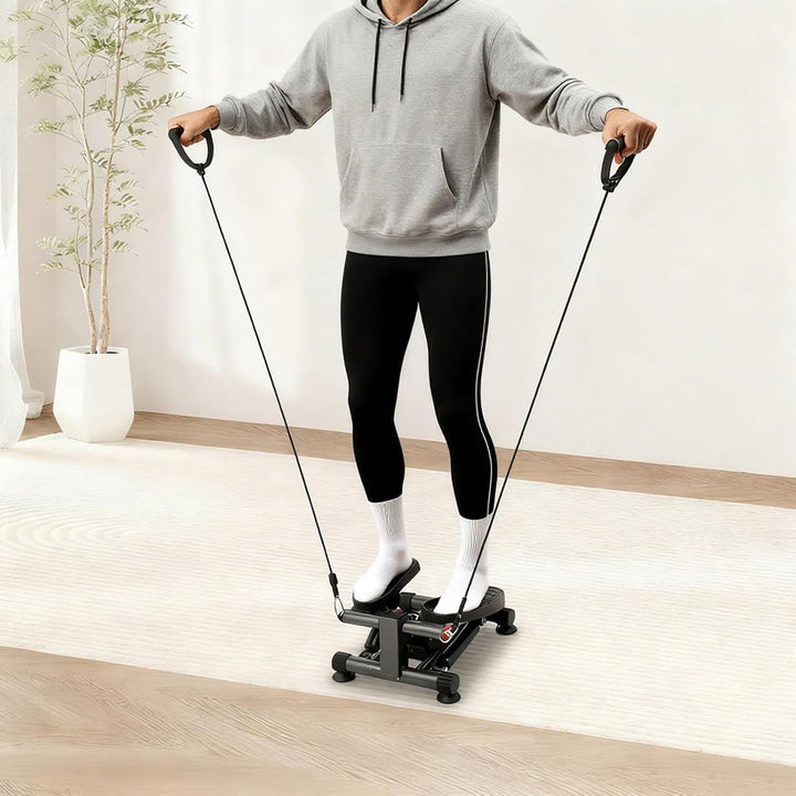 Twist Stepper mit Zugseilen | Heimtrainer für Beine Po und Arme | Trainingsgerät mit LCD Display und