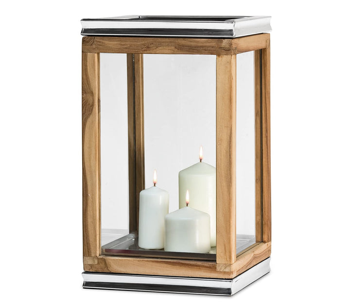 EDZARD Laterne Dubai, Teakholz und Edelstahl vernickelt, Höhe 44 cm, Gewicht 4,7 kg Laterne 44 Cm, L