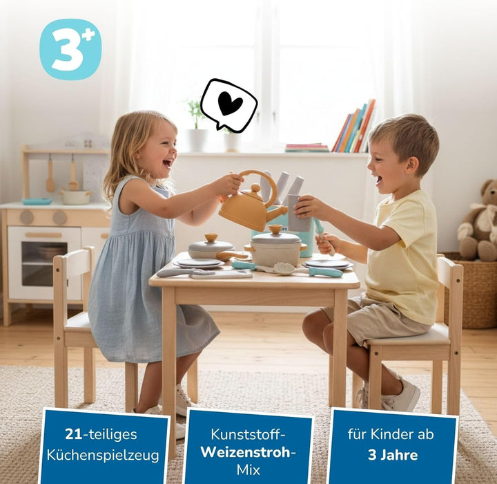 alldoro 68725 Koch- & Geschirrset mit Messerblock für Kinderküchen, 21 Teile aus nachhaltigem Kunsts