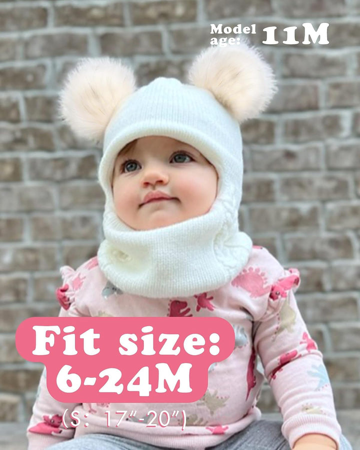 FURTALK Kleinkind Baby SchalMütze warm gefüttert Kinder Strickmütze Pom Pom Wintermütze für Mädchen