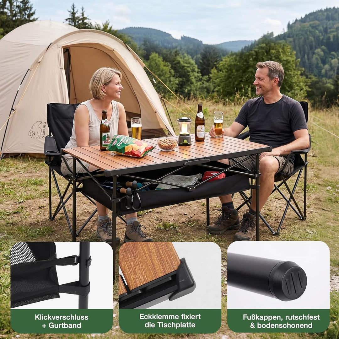 Sekey Campingtisch Faltbar, 120x60x69cm, Aufrollbare Tischplatte Klapptisch mit Aluminiumrahmen bis