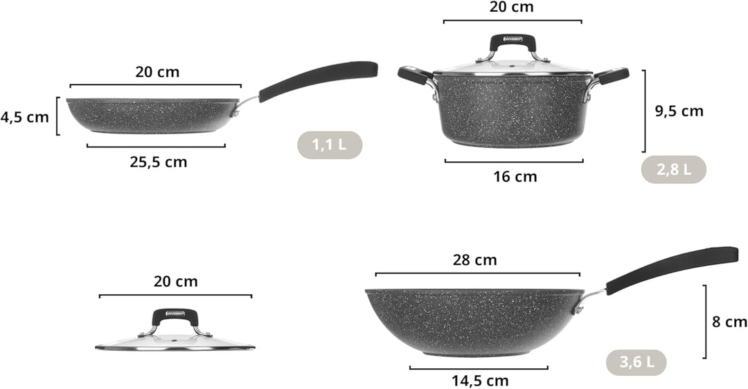 KASANOVA New Petra Dark Topf-Set – Töpfe und Pfannen für Induktion und Backofen bis 180°C, Antihaft-