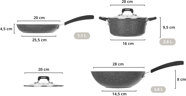 KASANOVA New Petra Dark Topf-Set – Töpfe und Pfannen für Induktion und Backofen bis 180°C, Antihaft-