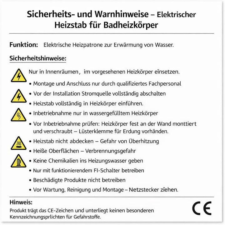 Heizstab mit analogem Thermostat für Badheizkörper 600 Watt 600 Watt Weiss, 600 Watt Weiss