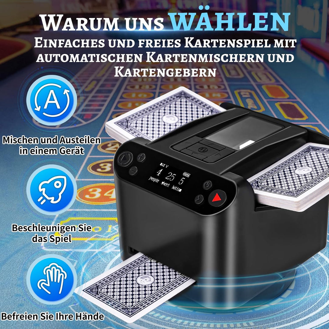 Kartenmischmaschine Elektrische, 2 in 1 Automatische Kartenmischer und Kartensender, um 360° Drehbar