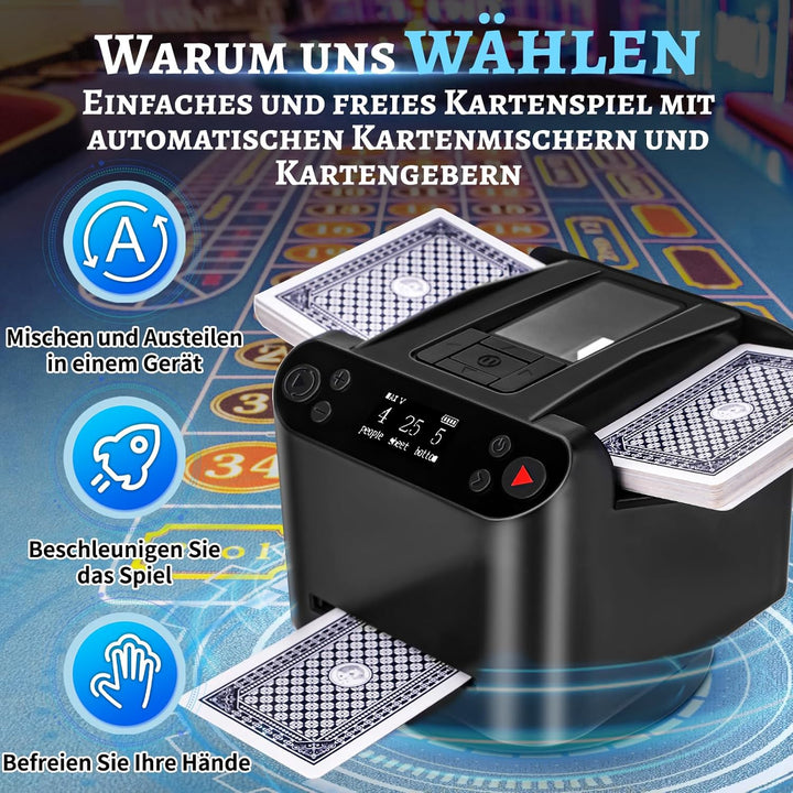Kartenmischmaschine Elektrische, 2 in 1 Automatische Kartenmischer und Kartensender, um 360° Drehbar