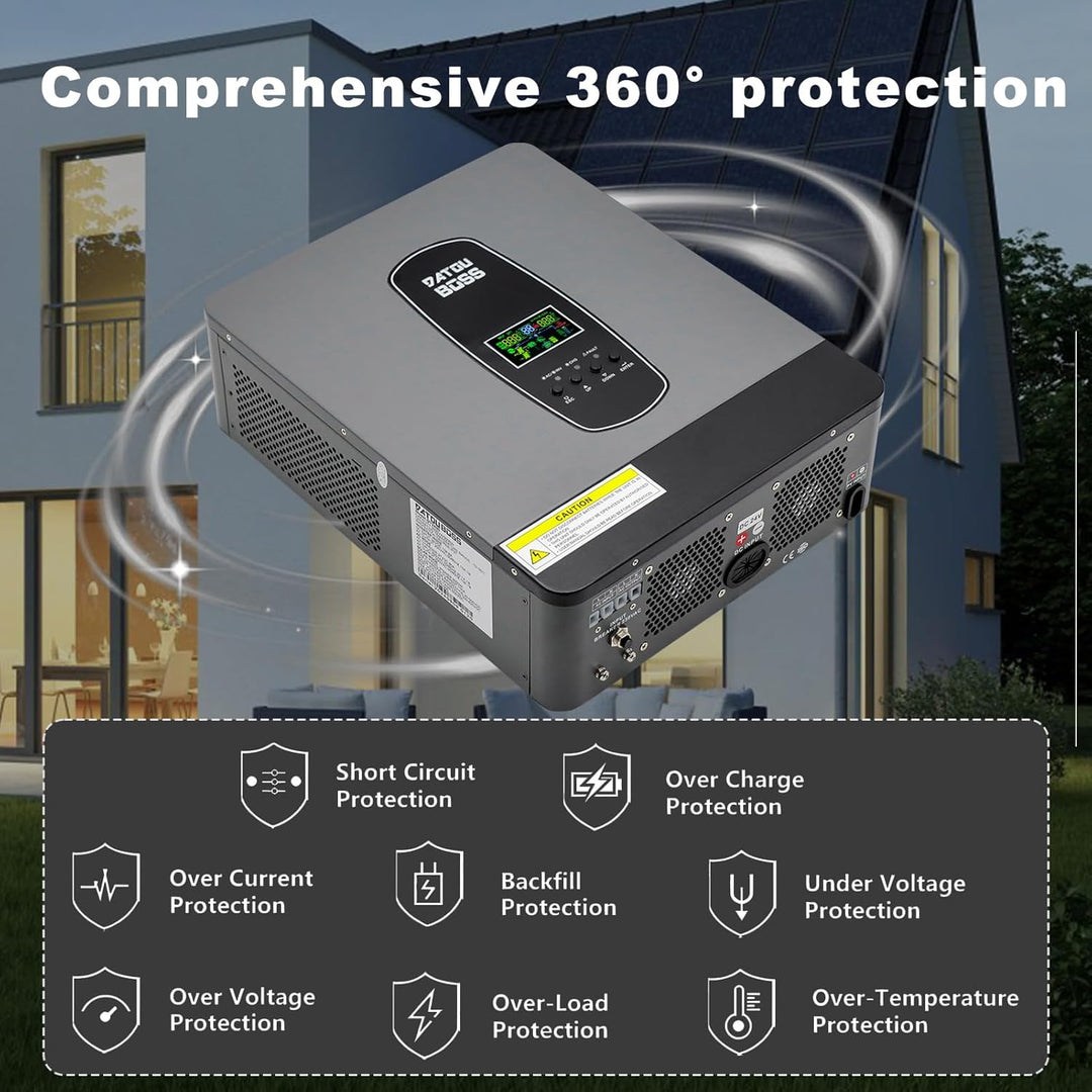 DATOUBOSS Hybrid Wechselrichter 24V 3000W, Hybrid Solar Wechselrichter 24V Reiner Sinus, 24V DC auf