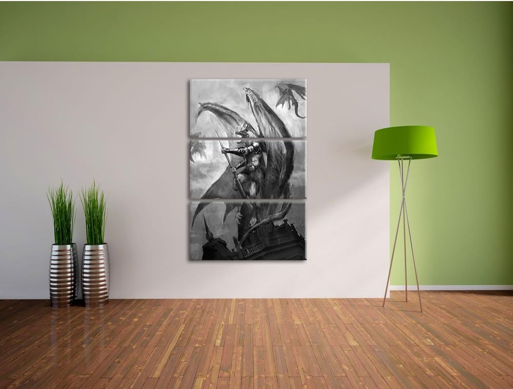 Pixxprint Drachenmann als Leinwandbild/Grösse: 3 Teilig (120x80) cm/Wandbild/Kunstdruck/fertig bespa