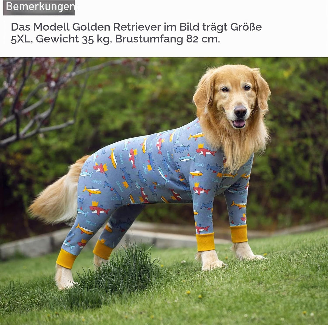 Yeapeeto Hunde-Genesungsoverall Langarm nach OP (4XL, Hai) Hai 4XL, Hai 4XL