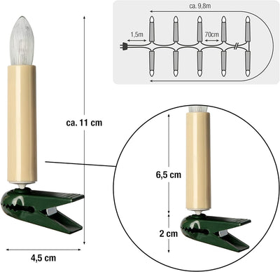 hellum Lichterkette Made-in-Germany Weihnachtsbaum, Kerzen Lichterkette innen mit Clip, 15 BS warm-w