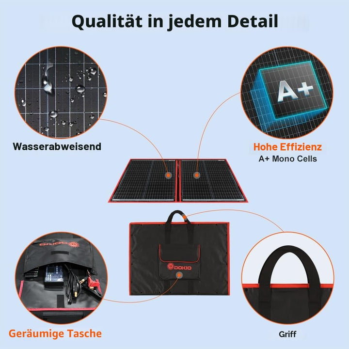 DOKIO Solarpanel Faltbar 110W Monokristalline Solarmodule Tragbar mit Solarladeregler (LCD Anzeige +