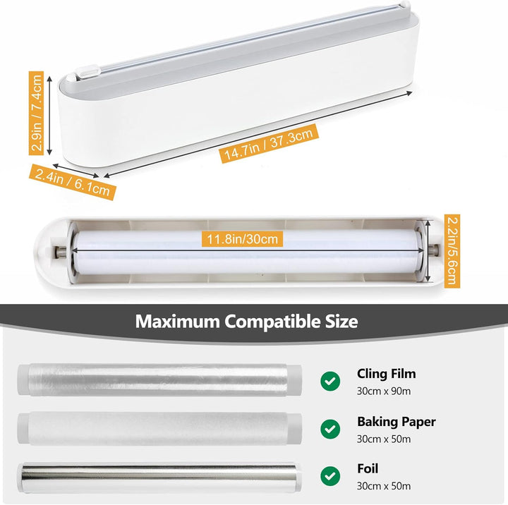 Housolution 2 Stück Magnetischer Frischhaltefolienspender mit Schneider, Abroller und Spender für Al