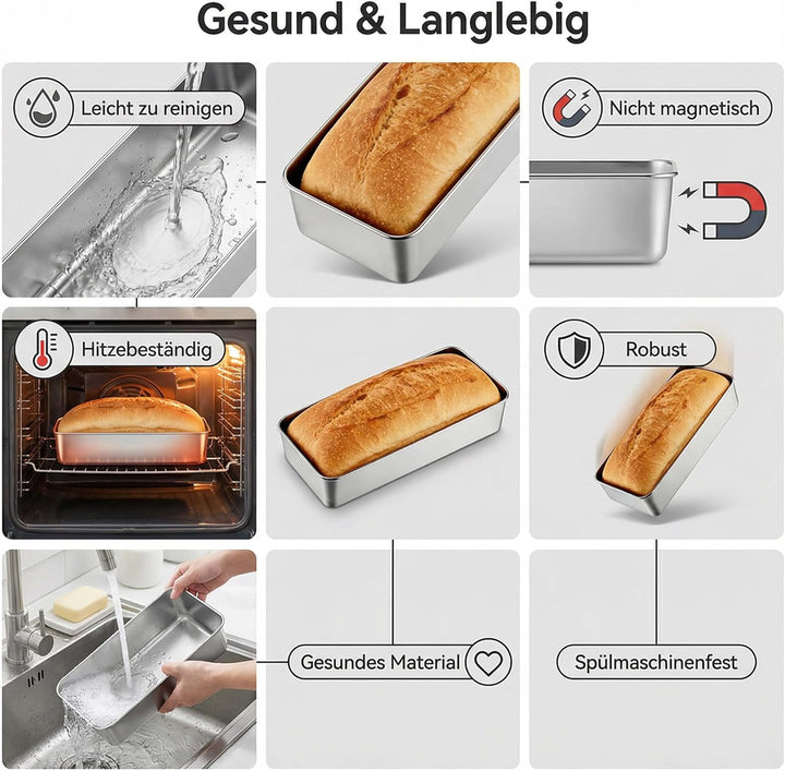 URMONA 1 Stk Edelstahl Kastenform 33 cm, Brotbackform aus lebensmittelechtem Edelstahl, Backform für