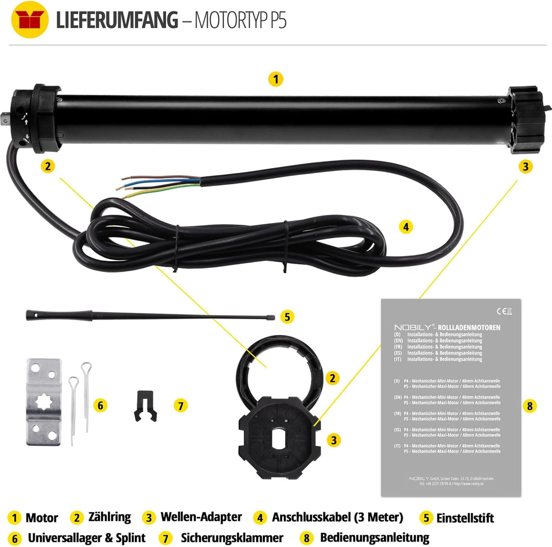 NOBILY *** Elektromechanischer Maxi-Rolladenmotor P5 20/15-60 mit mechanischen Endabschaltern (Zugkr