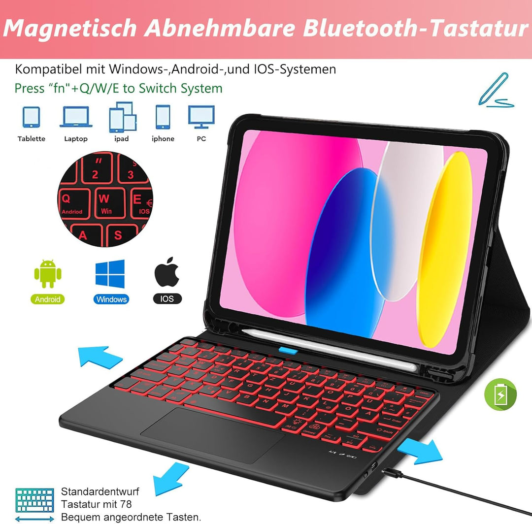 AVNICUD Tastatur für iPad 10 Generation 2022 10.9"/A16 11 Generation 2025 mit Touchpad, Hülle mit Ta
