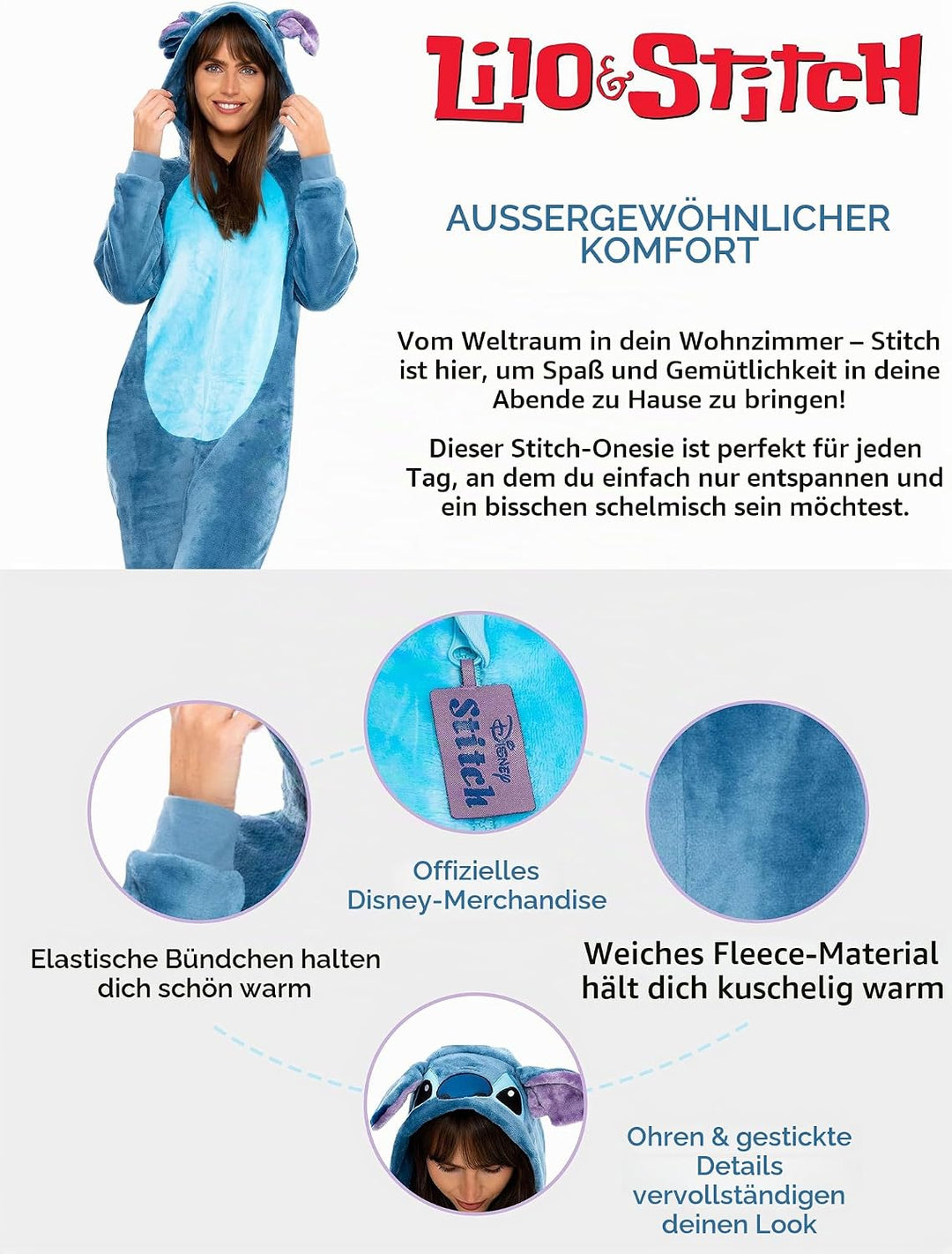 Disney Damen Onesie Lilo &amp; Stitch L Blau, L Blau