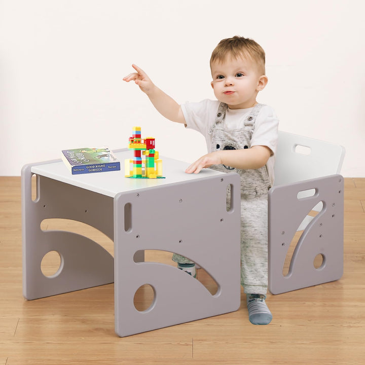 FUNLIO Montessori Beikosttisch und Stuhl-Set für Kleinkinder 1-3 Jahre, höhenverstellbar, Kinder-Tis