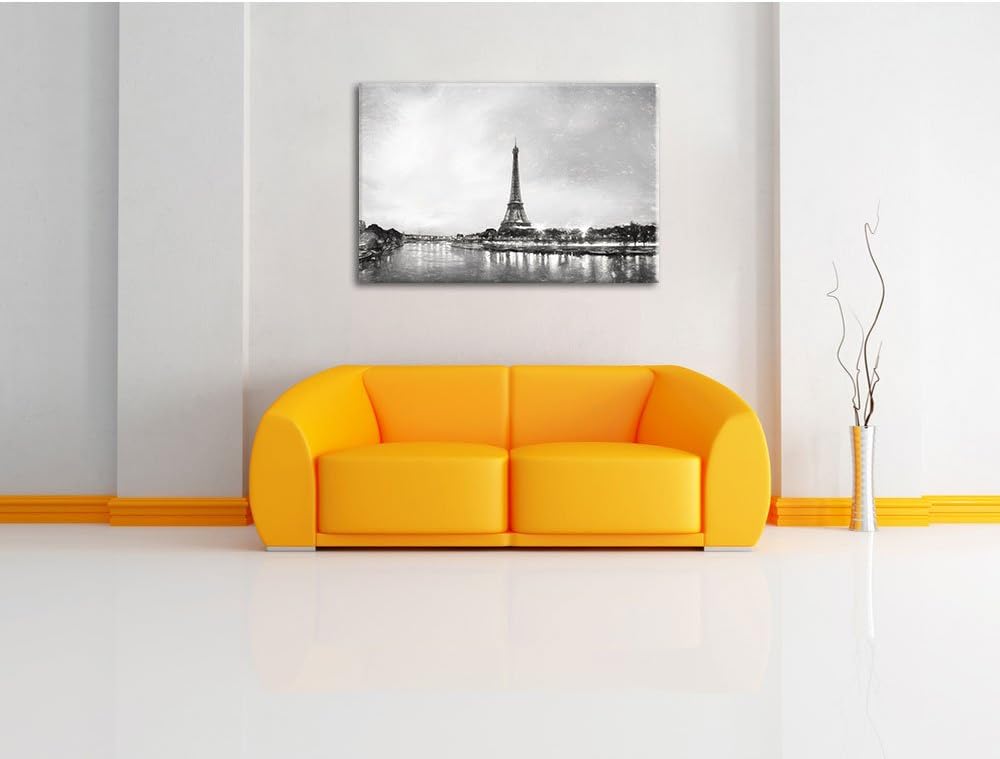 Pixxprint Eifelturm Paris bei Nacht als Leinwandbild/Grösse: 100x70 cm/Wandbild/Kunstdruck/fertig be