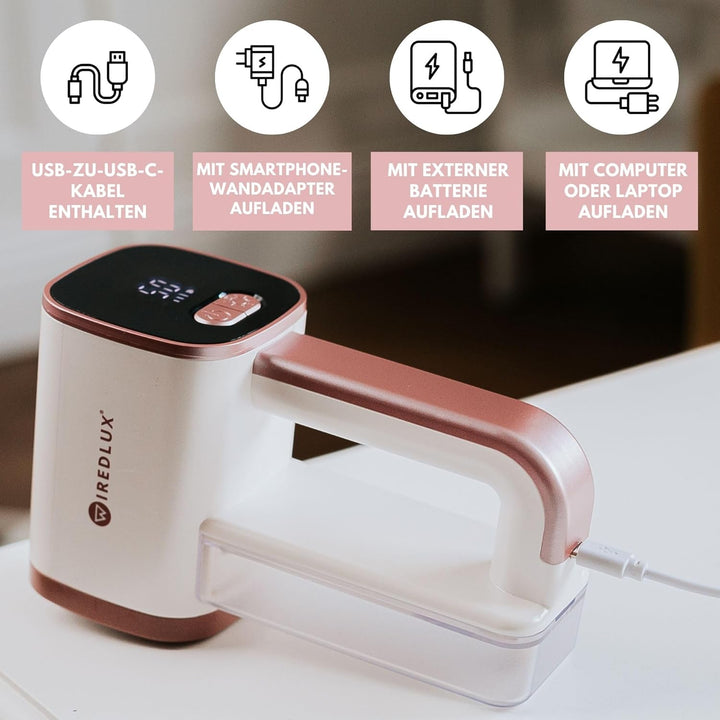 Fusselrasierer Elektrisch WiredLux - Wiederaufladbarer Fusselentferner für Kleidung & Möbel - LED-Li