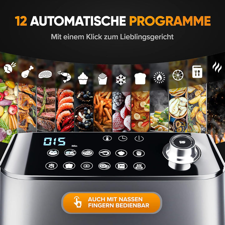 Dripl Heissluftfritteuse 5,7L, XXL Fritteuse mit LCD Touchscreen, AirFryer mit 12 Programmen, Kompak
