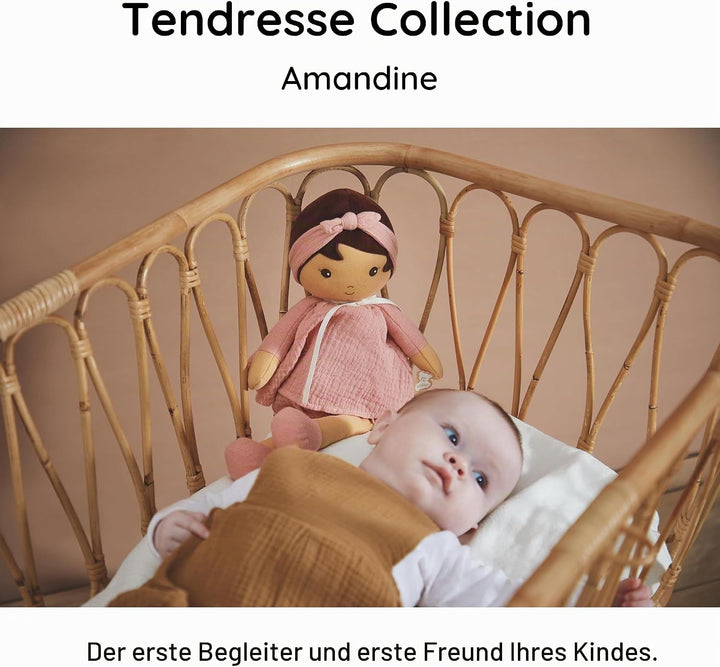 KALOO - Tendresse - Meine Erste Stoffpuppe Amandine - 40 cm Grosse Puppe - Musselinkleid - Dunkler T