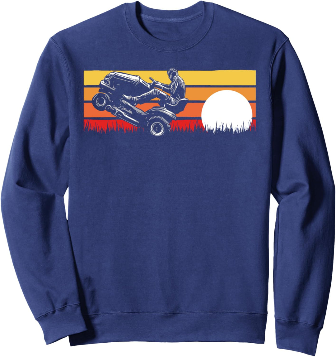 Riding Lawn Mower Wheelie Funny Vintage Eighties Sunset 80s Sweatshirt