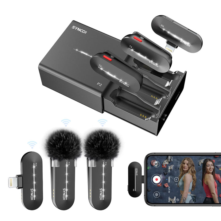 SYNCO Mikrofon Handy P2SL 2.4GHz Lavalier Mic Kabellos【MFi Zertifiziert】 Smartphone Funkmikrofon mit