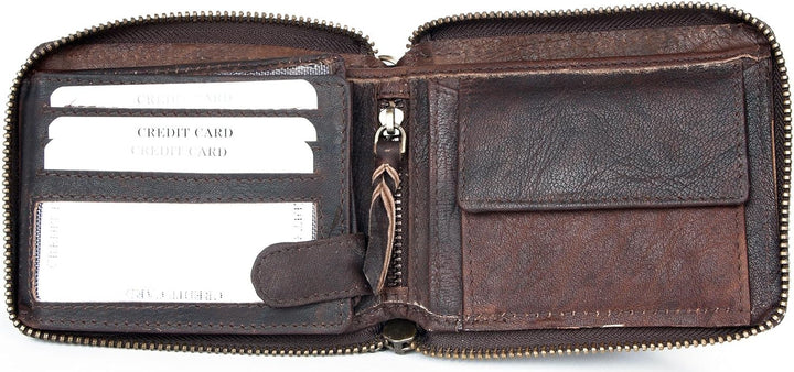 FLW Herren Biker Reissverschluss-um Naturleder Geldbörse mit einem Skorpion mit einer Kette