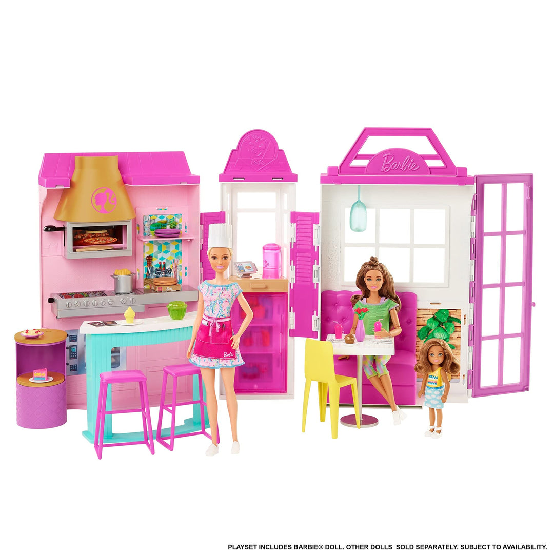 Barbie HBB91 - Cook'n Grill Restaurant Spielset, mit Köchin Puppe, Freundin und kleinem Mädchen, auf