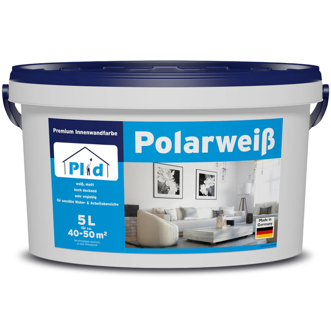 plid® Polarweiss Wandfarbe Weiss matt 5L [HOHE DECKKRAFT] - Weisse Wandfarbe Polarweiss geruchsarm -