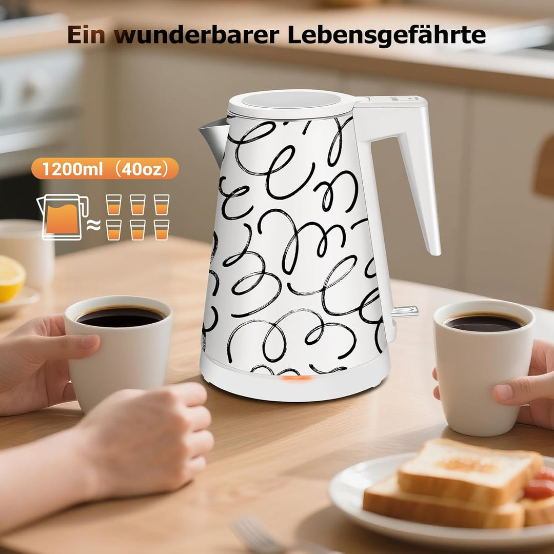 1,2L Kabelloser Edelstahl Wasserkocher – BPA-frei, 1000W Schnellkochender Teekocher, Metall Design,