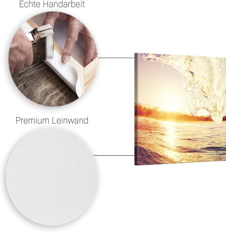 ge Bildet Bild auf Leinwand | the Wave - Welle Surfen Wasser Sonnenuntergang blau gelb orange S in 1