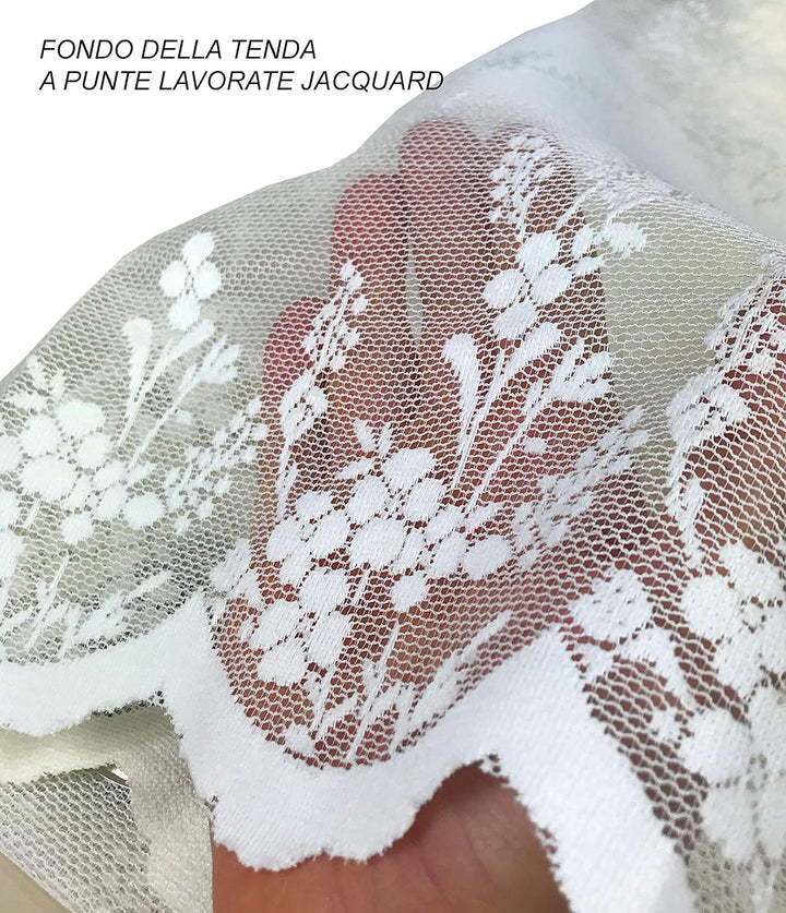 Tex Family Vorhang Isabel Creme 140 x 280 cm verpackt aus Jacquard-Spitze Cremeweiss, Cremeweiss