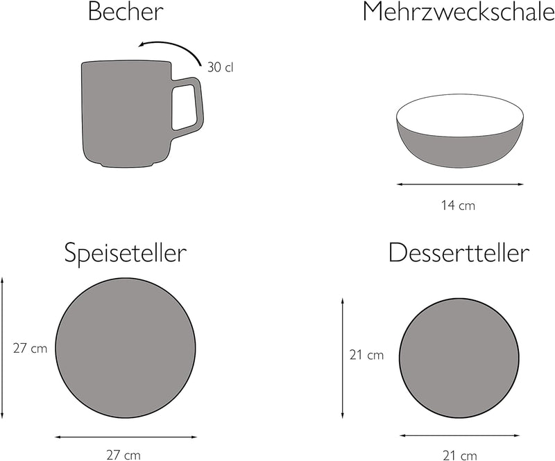 CreaTable, 22509, Serie ORIENTAL flieder, Geschirrset, Kombiservice 16 teilig Mehrfarbig