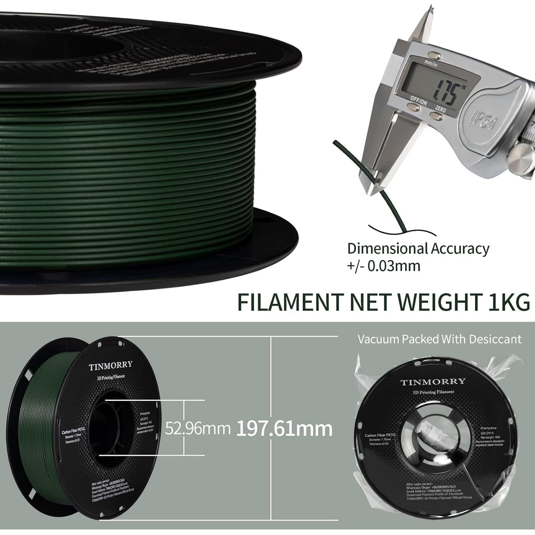 Kohlefaser PETG Filament 1.75mm, TINMORRY PETG-CF 3D-Druckmaterialien, Kompatibel mit Bambu FDM 3D-D