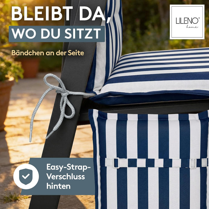 LILENO HOME Gartenstuhl Auflagen als [1er Set - Hochlehner] in Blockstreifen Blau - bequeme Liegen a