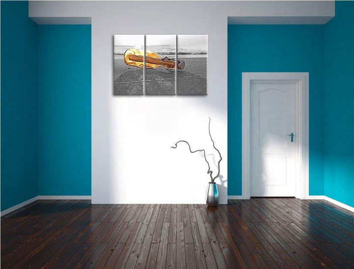 schöne Flaschenpost im Sonnenschein3-Teiler Leinwandbild 120x80 Bild auf Leinwand, XXL riesige Bilde