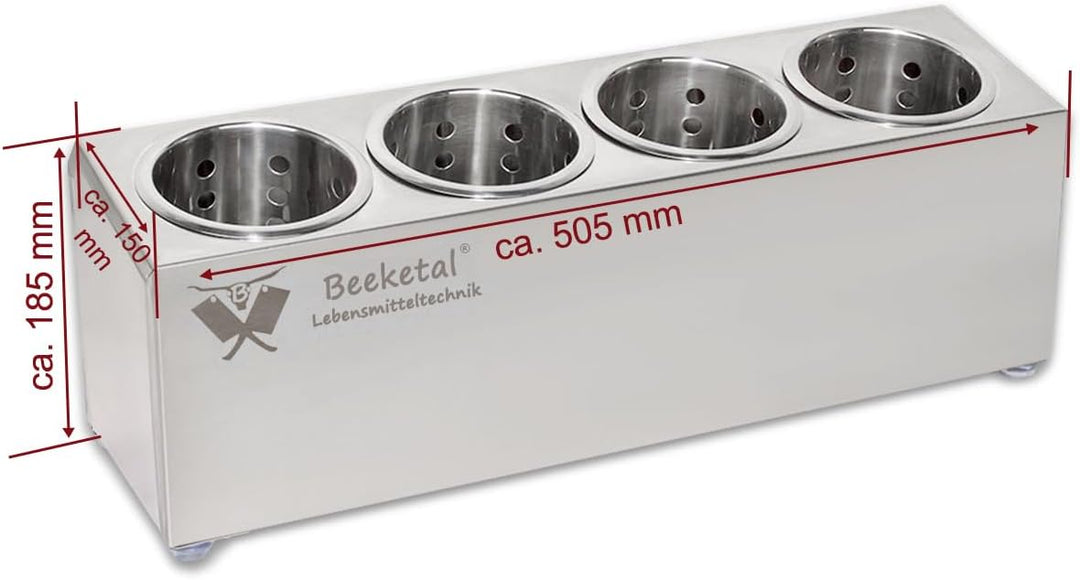 Beeketal 'BBK-4' Profi Gastro Besteckbehälter aus Edelstahl poliert inkl. 4 Köcher einreihig, entneh