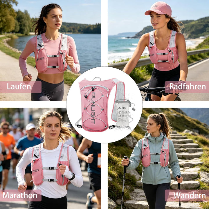 Runlight Laufweste für Damen und Herren,Verstellbare Brustgurte, Trinkweste Laufen mit 1500ml Wasser