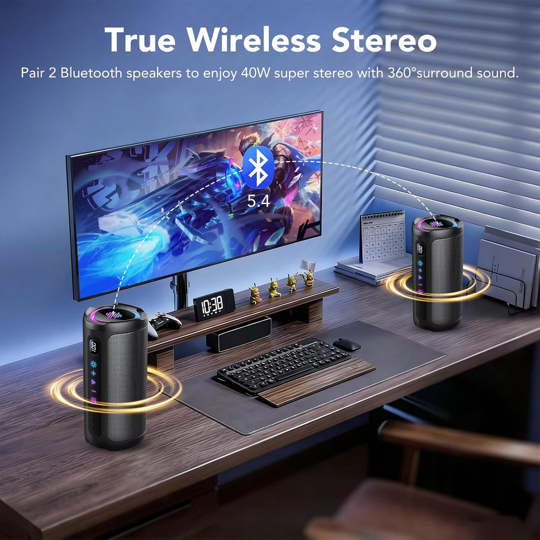 aowoka Bluetooth Lautsprecher mit Licht, 20W tragbare Musikbox, verbesserter Bass, LED-Anzeige, 20 S