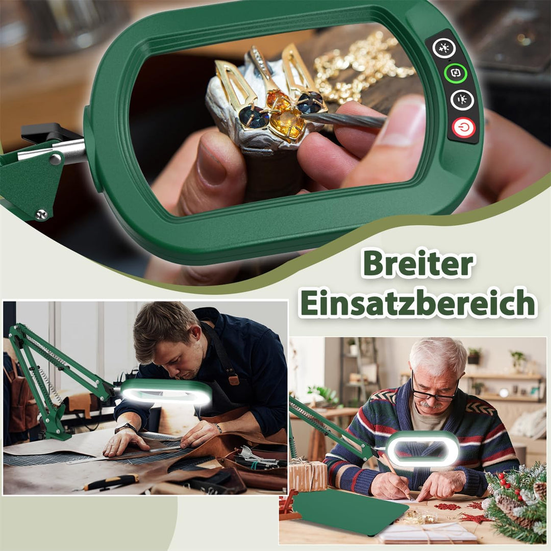 Veemagni 10X Rectangle Lupe mit Licht und Ständer, 5 Farbmodi stufenlos dimmbar, 2-in-1 LED beleucht