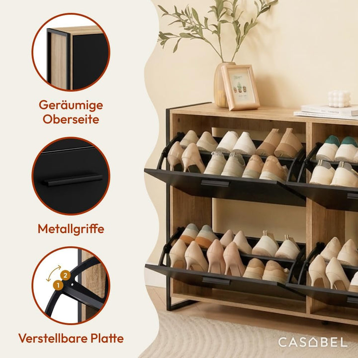 CASABEL Schuhschrank, industriell, 24 Paar – Doppelfach – Schrank mit grossem Fassungsvermögen für E