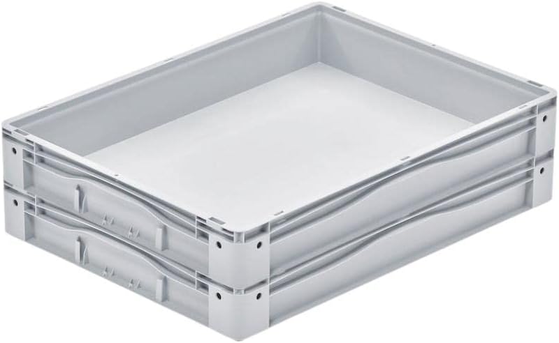 PROREGAL Euro-Norm Grossbehälter | HxBxT 12x60x80cm | 49 Liter | Glatter Boden | Grau | Eurobehälter