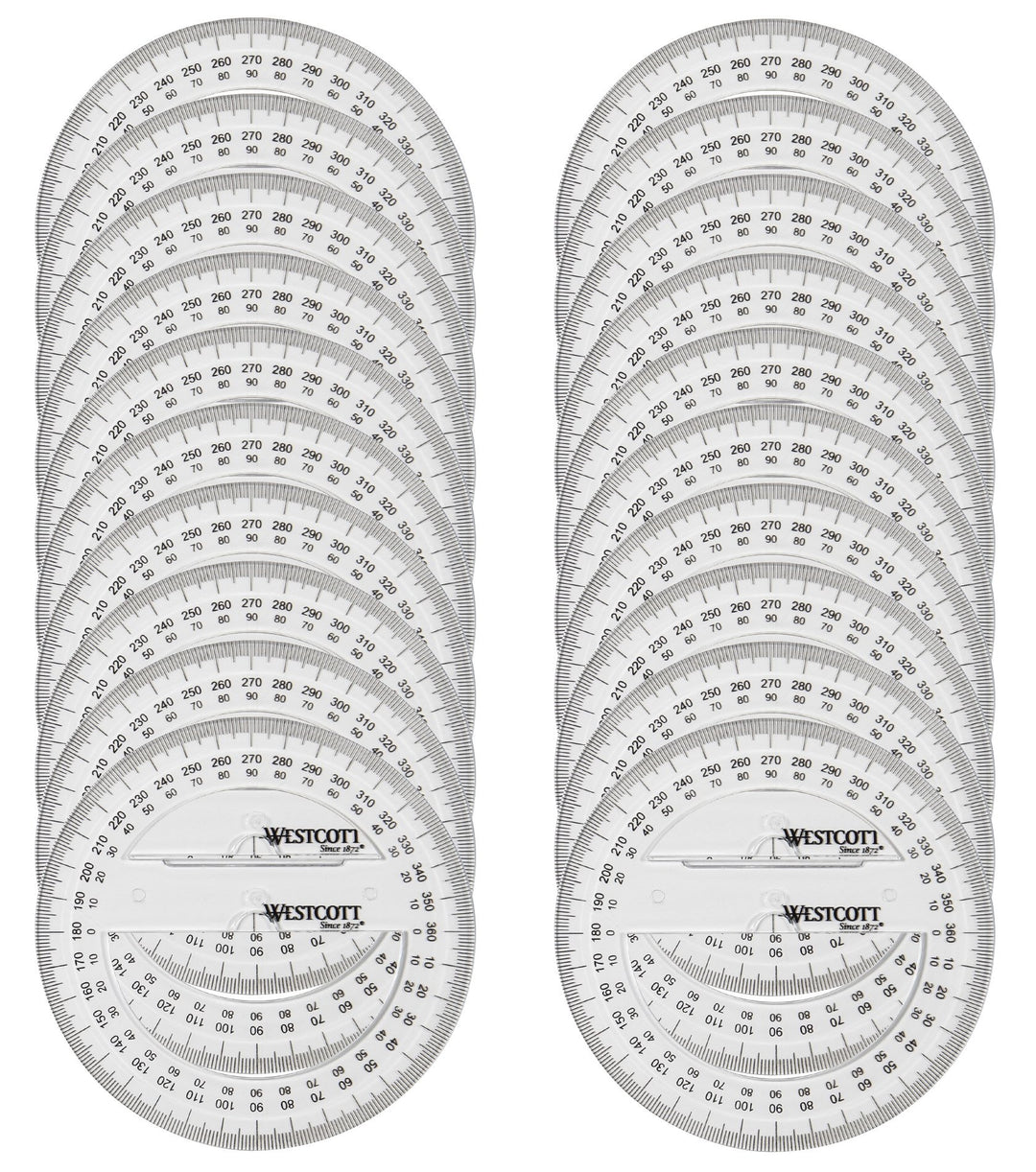 Westcott E-10135 00-I Winkelmesser Vollkreis 360 Grad, Kunststoff, 10 cm, 20 Stück, transparent