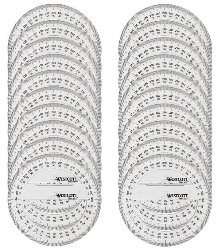 Westcott E-10135 00-I Winkelmesser Vollkreis 360 Grad, Kunststoff, 10 cm, 20 Stück, transparent