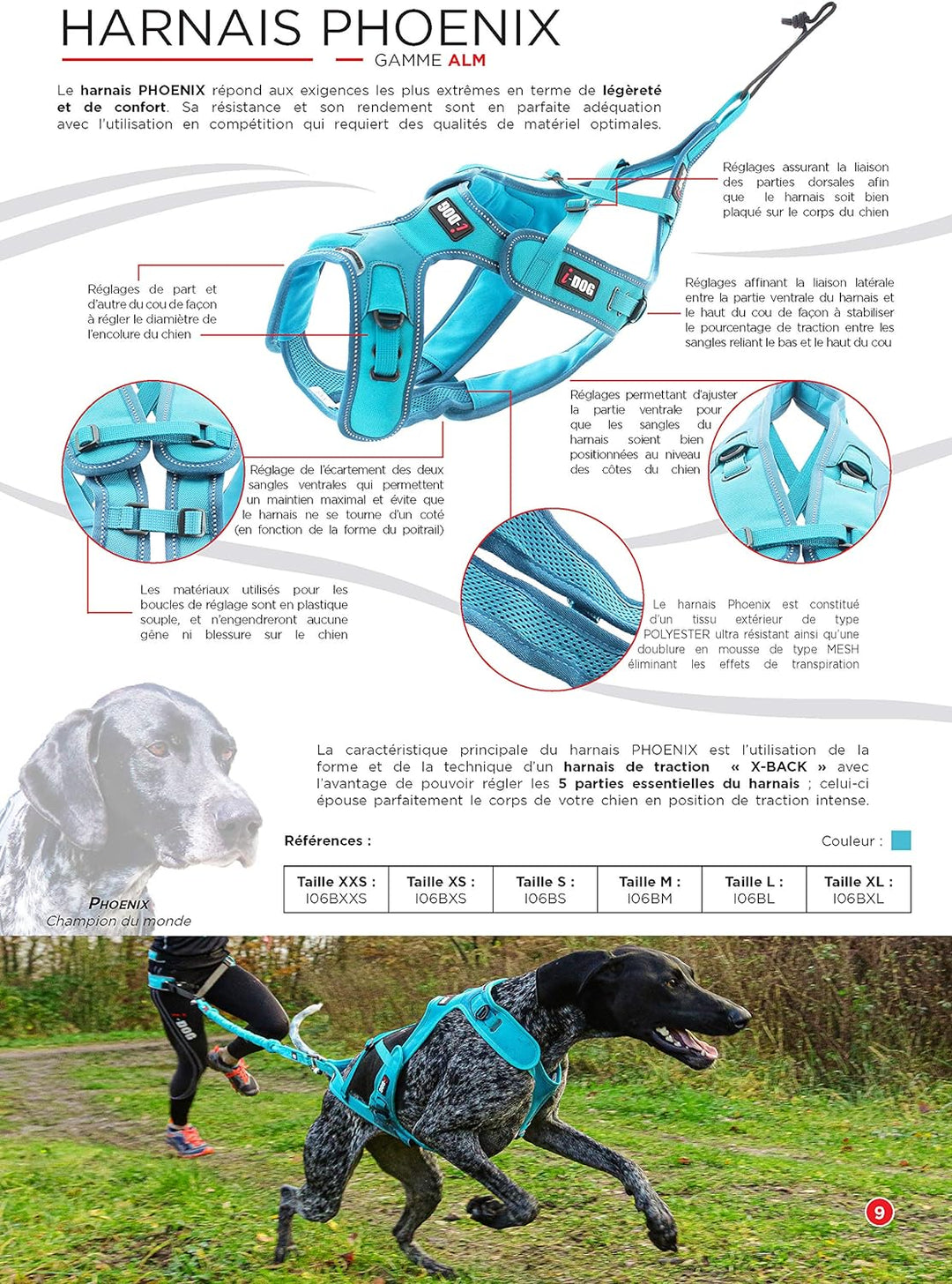I-dog Verstellbares Geschirr Canicross X-Back Phoenix ALM, Blau (L), L