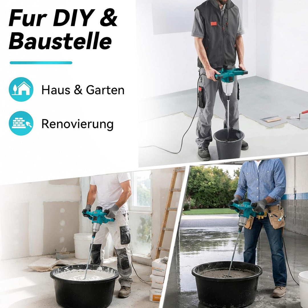 Mörtelrührer, 2400W Rührwerk mit 6-Gang-Getriebe, 1200r/min Quirl Mörtelrührer, Bürstenloser Reiner