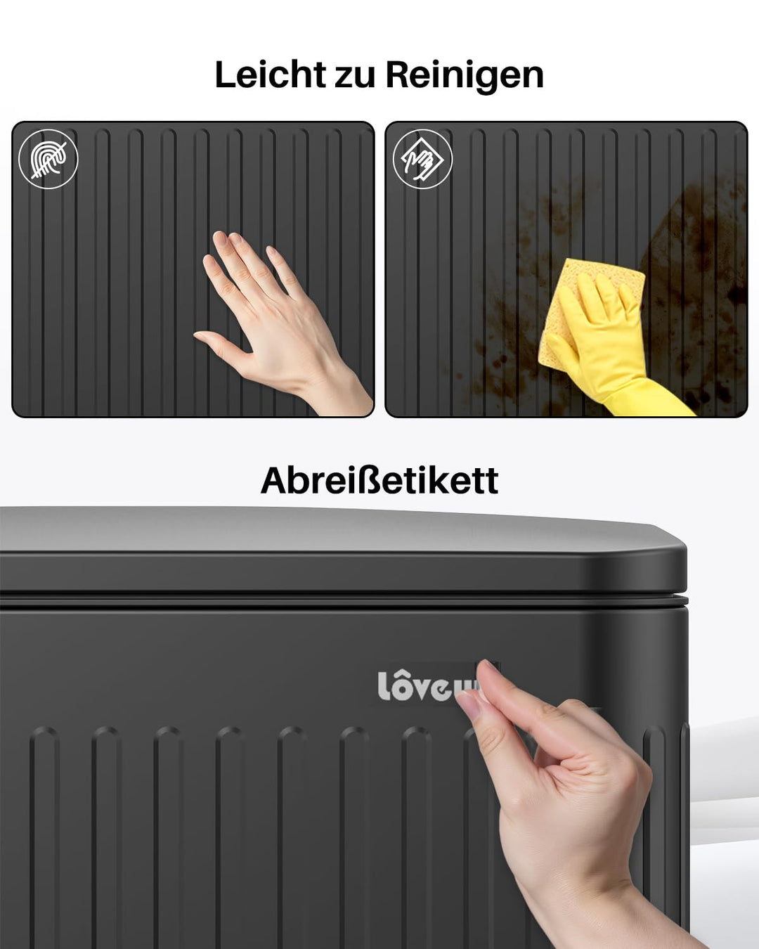 lovewind 60L Mülleimer Küche Edelstahl Schwarz, Pedal-Behälter mit Soft-Close Deckel, 2 herausnehmba